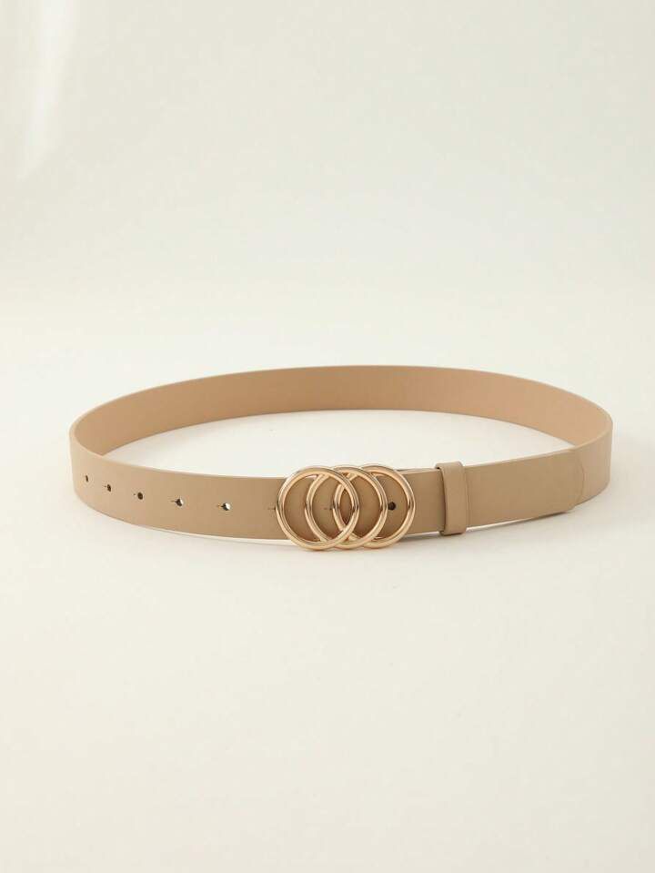 Golden Triple ring Buckle Belt (Beige)